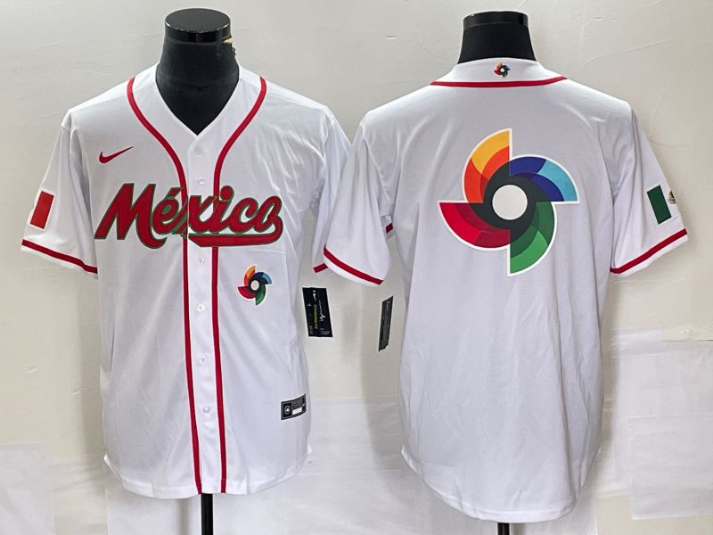 Men 2023 World Cub Mexico Blank White Nike MLB Jersey1